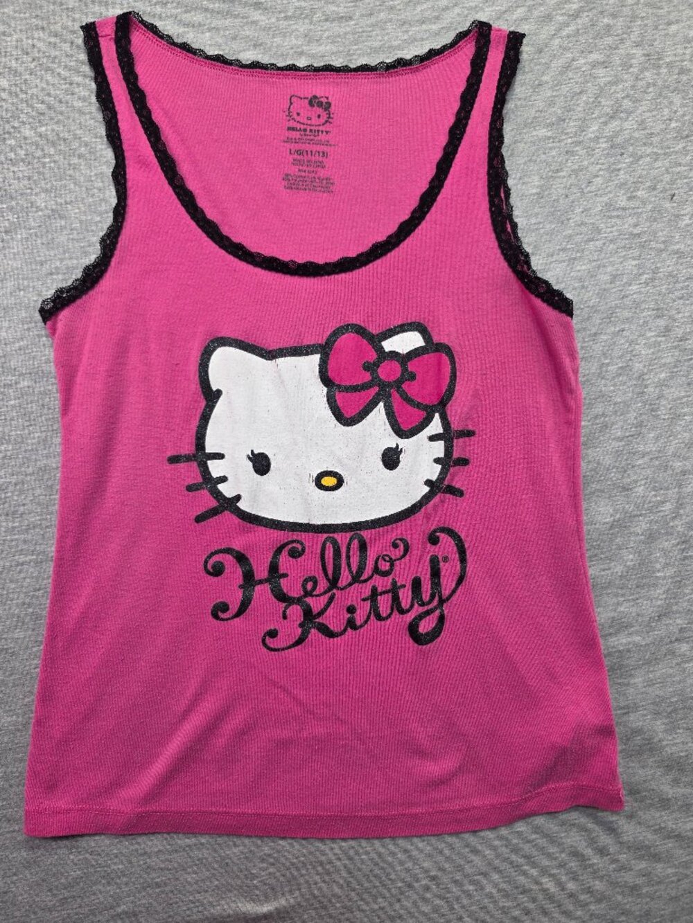 Hello Kitty Lace Trim Tank Top Hot Pink Girls Size L 11/13
